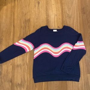 Navy with colorful tripes acrosse it